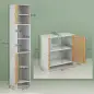 Mueble Bajo Lavabo y Columna Auxiliar de Baño con Estantes Ajustables y Puertas de Bambú Base Elevada Blanco y Natural Mueble Bajo Lavabo y Columna Auxiliar de Baño con Estantes Ajustables y Puertas de Bambú Base Elevada Blanco y Natural