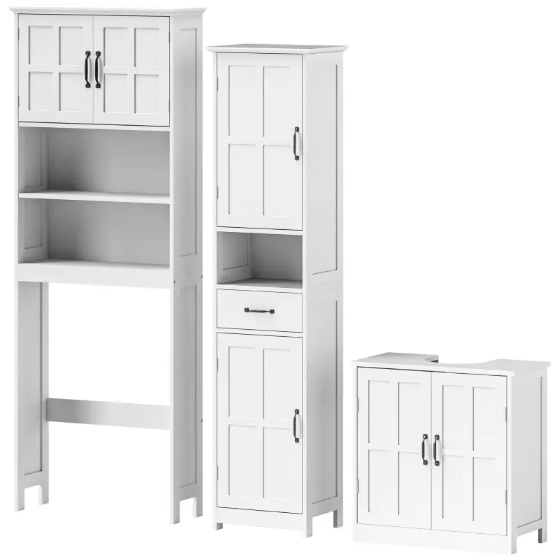Conjunto de Baño Incluye 1 Mueble sobre Inodoro 1 Columna de Baño 1 Mueble para Debajo del Lavabo Blanco Conjunto de Baño Incluye 1 Mueble sobre Inodoro 1 Columna de Baño 1 Mueble para Debajo del Lavabo Blanco