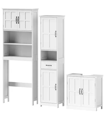 Conjunto de Baño Incluye 1 Mueble sobre Inodoro 1 Columna de Baño 1 Mueble para Debajo del Lavabo Blanco