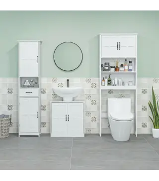 Conjunto de Baño Incluye 1 Mueble sobre Inodoro 1 Columna de Baño 1 Mueble para Debajo del Lavabo Blanco