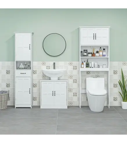 Conjunto de Baño Incluye 1 Mueble sobre Inodoro 1 Columna de Baño 1 Mueble para Debajo del Lavabo Blanco