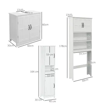 Conjunto de Baño Incluye 1 Mueble sobre Inodoro 1 Columna de Baño 1 Mueble para Debajo del Lavabo Blanco