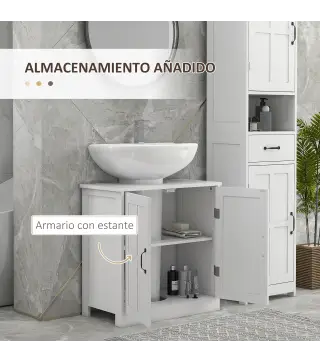 Conjunto de Baño Incluye 1 Mueble sobre Inodoro 1 Columna de Baño 1 Mueble para Debajo del Lavabo Blanco