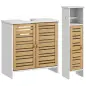 Conjunto de Mueble Bajo Lavabo y Columna Auxiliar con Estantes Ajustables y Puertas de Bambú Blanco y Natural