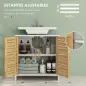 Conjunto de Mueble Bajo Lavabo y Columna Auxiliar con Estantes Ajustables y Puertas de Bambú Blanco y Natural