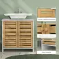 Conjunto de Mueble Bajo Lavabo y Columna Auxiliar con Estantes Ajustables y Puertas de Bambú Blanco y Natural