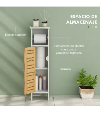 Conjunto de Mueble Bajo Lavabo y Columna Auxiliar con Estantes Ajustables y Puertas de Bambú Blanco y Natural