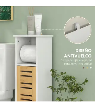 Conjunto de Mueble Bajo Lavabo y Columna Auxiliar con Estantes Ajustables y Puertas de Bambú Blanco y Natural
