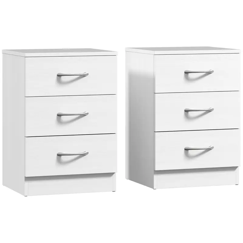 Conjunto de 2 Mesitas de Noche con 3 Cajones para Dormitorio o Salón 40x35x58 cm Blanco