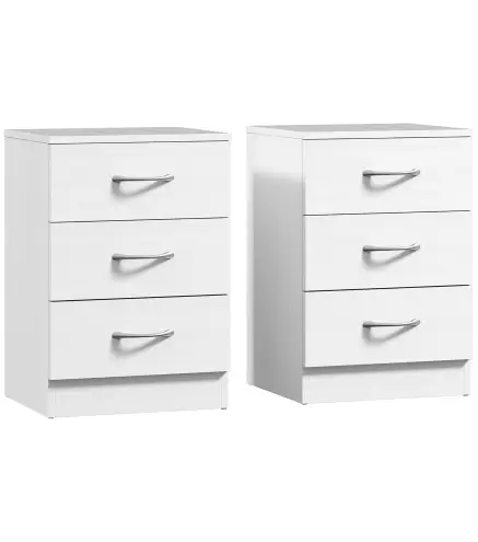 Conjunto de 2 Mesitas de Noche con 3 Cajones para Dormitorio o Salón 40x35x58 cm Blanco