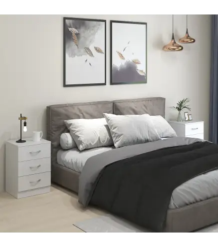 Conjunto de 2 Mesitas de Noche con 3 Cajones para Dormitorio o Salón 40x35x58 cm Blanco