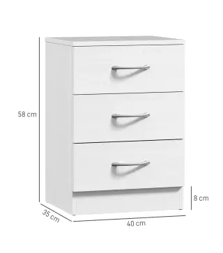 Conjunto de 2 Mesitas de Noche con 3 Cajones para Dormitorio o Salón 40x35x58 cm Blanco