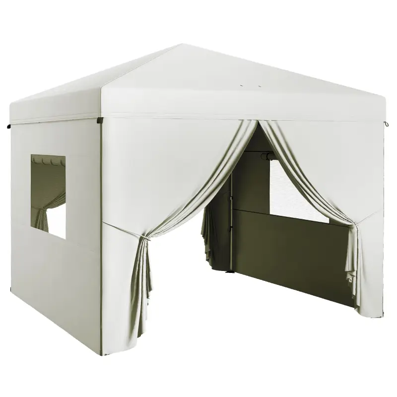 Carpa Plegable Pop-Up 3x3 m con 4 Cortinas Laterales 2 Ventanas de Malla Altura Ajustable Impermeable y Anti-UV Blanco