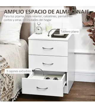 Conjunto de 2 Mesitas de Noche con 3 Cajones para Dormitorio o Salón 40x35x58 cm Blanco