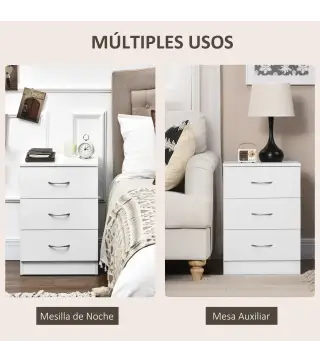 Conjunto de 2 Mesitas de Noche con 3 Cajones para Dormitorio o Salón 40x35x58 cm Blanco