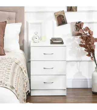 Conjunto de 2 Mesitas de Noche con 3 Cajones para Dormitorio o Salón 40x35x58 cm Blanco