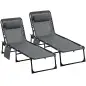 Conjunto de 2 Tumbonas Plegables con Respaldo Ajustable Reposacabezas y Estructura de Acero 185x58x30 cm Gris Conjunto de 2 Tumbonas Plegables con Respaldo Ajustable Reposacabezas y Estructura de Acero 185x58x30 cm Gris