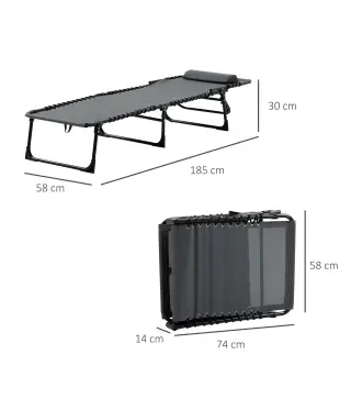Conjunto de 2 Tumbonas Plegables con Respaldo Ajustable Reposacabezas y Estructura de Acero 185x58x30 cm Gris