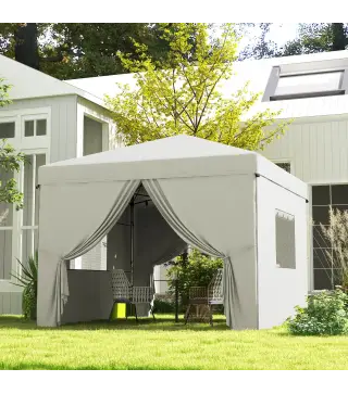 Carpa Plegable Pop-Up 3x3 m con 4 Cortinas Laterales 2 Ventanas de Malla Altura Ajustable Impermeable y Anti-UV Blanco