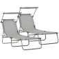 Set de 2 Tumbonas de Jardín Reclinables con Toldo Desmontable y Respaldo Ajustable en 4 Niveles 187x58x36cm Gris Claro Set de 2 Tumbonas de Jardín Reclinables con Toldo Desmontable y Respaldo Ajustable en 4 Niveles 187x58x36cm Gris Claro