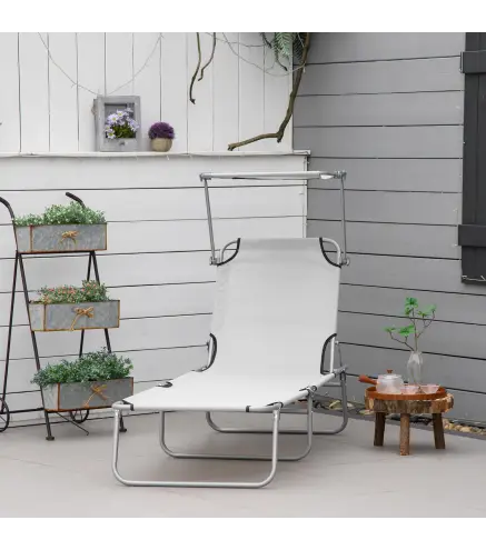 Set de 2 Tumbonas de Jardín Reclinables con Toldo Desmontable y Respaldo Ajustable en 4 Niveles 187x58x36cm Gris Claro