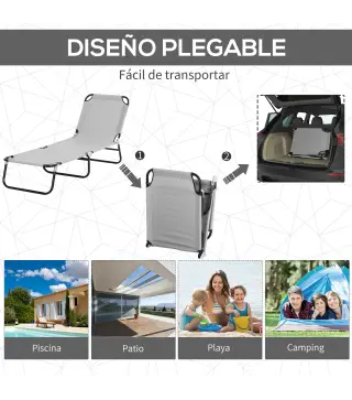 Set de 2 Tumbonas de Jardín Reclinables con Toldo Desmontable y Respaldo Ajustable en 4 Niveles 187x58x36cm Gris Claro