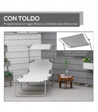 Set de 2 Tumbonas de Jardín Reclinables con Toldo Desmontable y Respaldo Ajustable en 4 Niveles 187x58x36cm Gris Claro