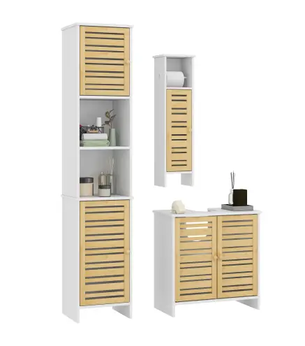 Conjunto de Muebles para Baño con Mueble para Lavabo Columna y Armario Auxiliar Estantes Ajustables Sistema Anti-vuelco