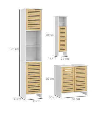 Conjunto de Muebles para Baño con Mueble para Lavabo Columna y Armario Auxiliar Estantes Ajustables Sistema Anti-vuelco