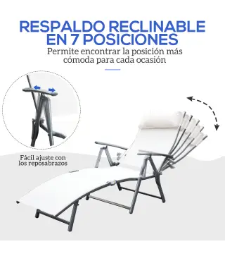 Set de 2 Tumbonas de Jardín Plegables con Respaldo Ajustable Almohada y Reposabrazos 137x63,5x100,5 cm Beige
