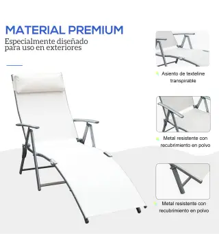 Set de 2 Tumbonas de Jardín Plegables con Respaldo Ajustable Almohada y Reposabrazos 137x63,5x100,5 cm Beige