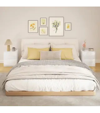 Set de 2 Mesitas de Noche con 2 Cajones Mesa Auxiliar para Dormitorio Salón 40x34x45 cm Blanco Brillo