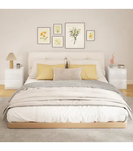 Set de 2 Mesitas de Noche con 2 Cajones Mesa Auxiliar para Dormitorio Salón 40x34x45 cm Blanco Brillo