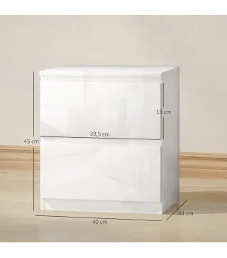 Set de 2 Mesitas de Noche con 2 Cajones Mesa Auxiliar para Dormitorio Salón 40x34x45 cm Blanco Brillo