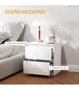Set de 2 Mesitas de Noche con 2 Cajones Mesa Auxiliar para Dormitorio Salón 40x34x45 cm Blanco Brillo