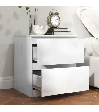 Set de 2 Mesitas de Noche con 2 Cajones Mesa Auxiliar para Dormitorio Salón 40x34x45 cm Blanco Brillo