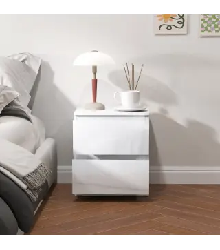 Set de 2 Mesitas de Noche con 2 Cajones Mesa Auxiliar para Dormitorio Salón 40x34x45 cm Blanco Brillo