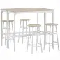 Conjunto de 2 Mesas Altas de Bar con 4 Taburetes Marco de Acero Estilo Industrial Natural y Blanco Conjunto de 2 Mesas Altas de Bar con 4 Taburetes Marco de Acero Estilo Industrial Natural y Blanco