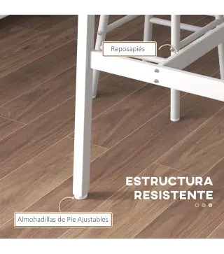 Conjunto de 2 Mesas Altas de Bar con 4 Taburetes Marco de Acero Estilo Industrial Natural y Blanco