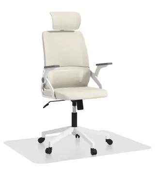 Conjunto de Oficina Incluye 1 Silla de Oficina de Malla Beige y 1 Alfombra Protectora 90x120 cm