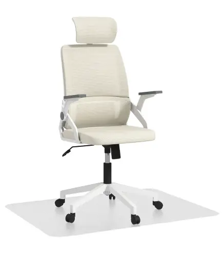 Conjunto de Oficina Incluye 1 Silla de Oficina de Malla Beige y 1 Alfombra Protectora 90x120 cm