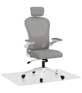 Conjunto de Oficina Incluye 1 Silla de Oficina de Malla Gris y 1 Alfombra Protectora 90x120 cm