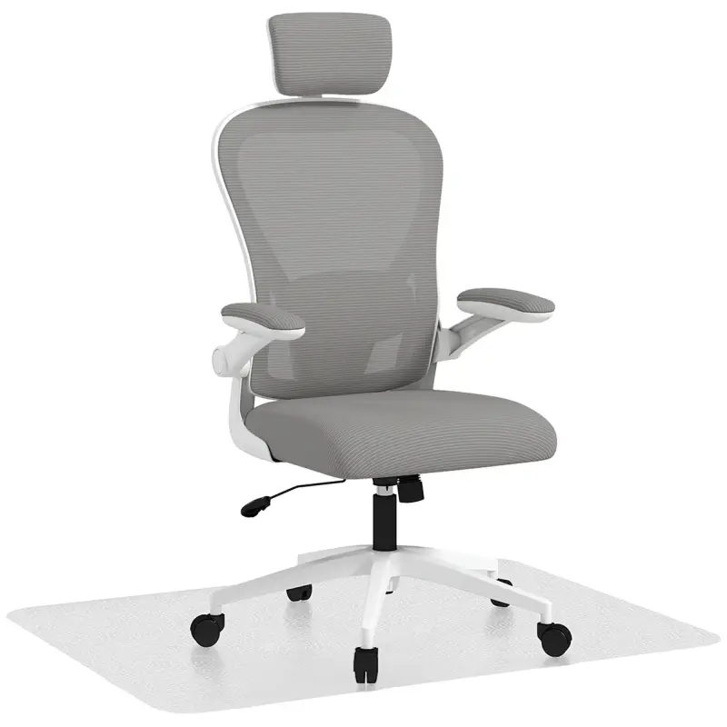 Conjunto de Oficina Incluye 1 Silla de Oficina de Malla Gris y 1 Alfombra Protectora 90x120 cm