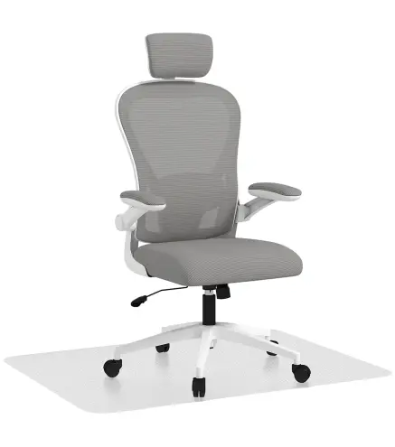 Conjunto de Oficina Incluye 1 Silla de Oficina de Malla Gris y 1 Alfombra Protectora 90x120 cm