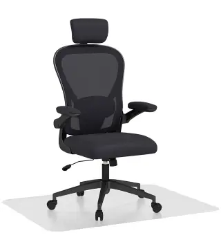 Conjunto de Oficina Incluye 1 Silla de Oficina de Malla Negro y 1 Alfombra Protectora 90x120 cm