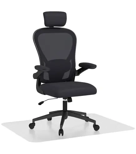 Conjunto de Oficina Incluye 1 Silla de Oficina de Malla Negro y 1 Alfombra Protectora 90x120 cm