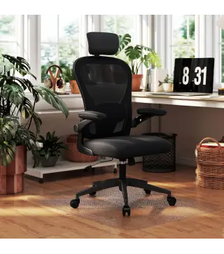 Conjunto de Oficina Incluye 1 Silla de Oficina de Malla Negro y 1 Alfombra Protectora 90x120 cm