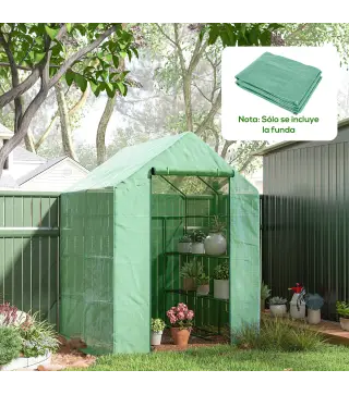 Conjunto de Invernadero de Jardín con Estantes y Cubierta de PE con Puerta Enrollable y Ventana 143x138x190 cm Verde