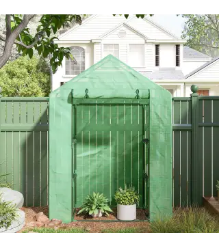 Conjunto de Invernadero de Jardín con Estantes y Cubierta de PE con Puerta Enrollable y Ventana 143x138x190 cm Verde
