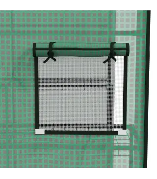Conjunto de Invernadero de Jardín con Estantes y Cubierta de PE con Puerta Enrollable y Ventana 143x138x190 cm Verde